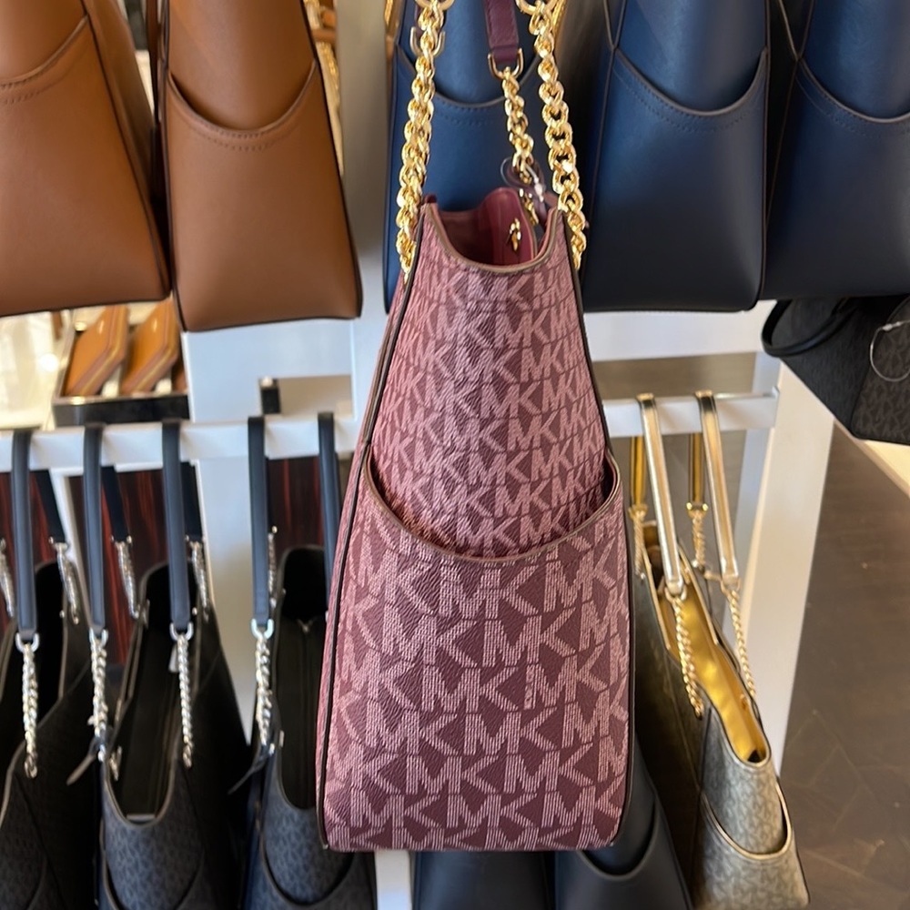 Michael Kors Jet Set Travel Large Chained Tote Shoulder Bag MK Bordeaux Multi - Picture 13 of 16